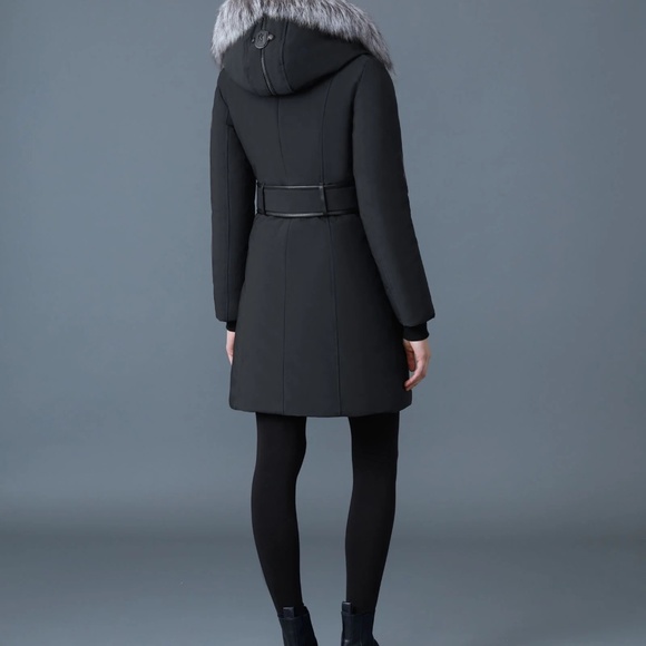 Mackage Black down coat with silver fox fur Signature Mackage Collar - Picture 3 of 3